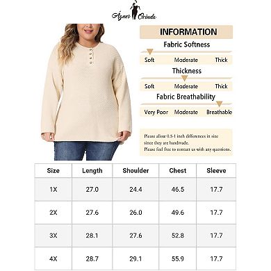Plus Size Sweater for Women Oversized Round Neck Long Sleeve Button Knit Pullover Sweater