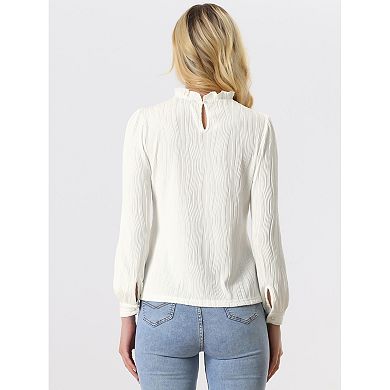 Ruffled Business Blouse For Women's Long Sleeve Mock Neck Casual Office Top