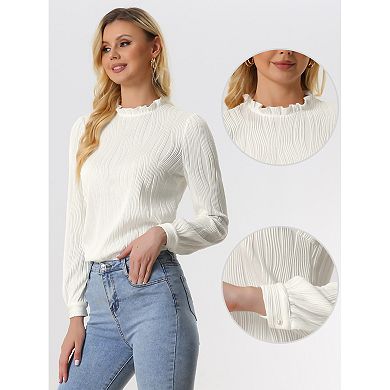 Ruffled Business Blouse For Women's Long Sleeve Mock Neck Casual Office Top