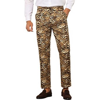 Zebra Dress Pants For Men's Regular Fit Party Animal Printed Trousers