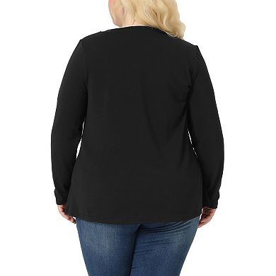 Plus Size Long Sleeve Tunic Tops for Women V Neck Loose T Shirt Button Side Swing Blouses