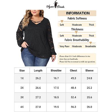 Lace Blouse For Women Plus Size Sheer Long Sleeve Elastic Cuff Layer Cross V Neck Tops
