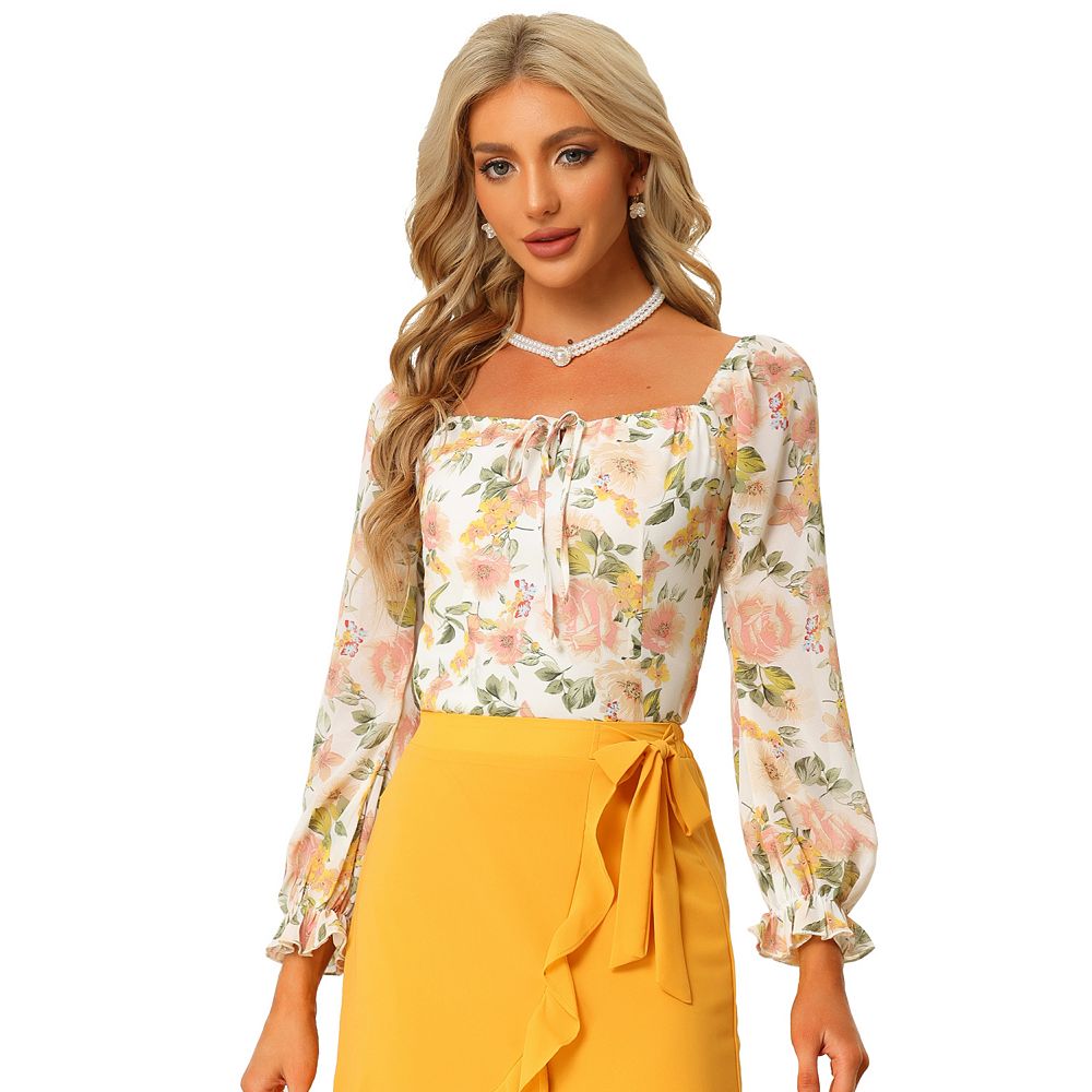 Vibrant Feeling Floral Print Smocked Long Sleeve Top