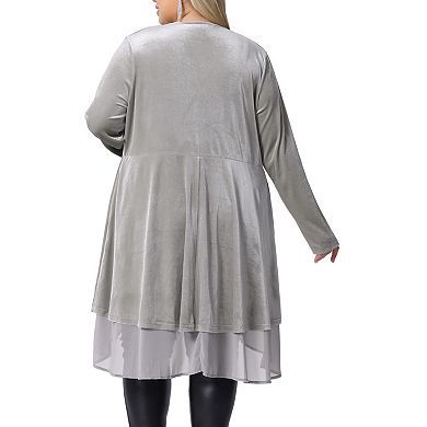 Women's Plus Size Velvet Cardigan Open Front Irregular Draped Mesh Hem Cardigans