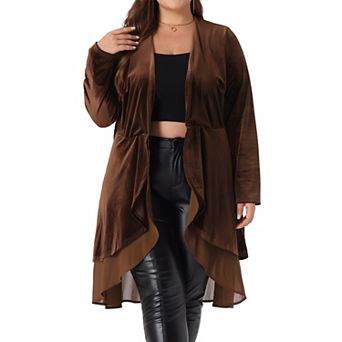 Women's Plus Size Velvet Cardigan Open Front Irregular Draped Mesh Hem Cardigans