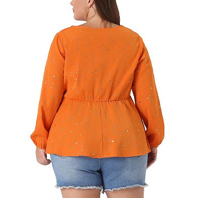 Women's Plus Size Gorgeous Gold Geometric Print Elastic Waist Blouse