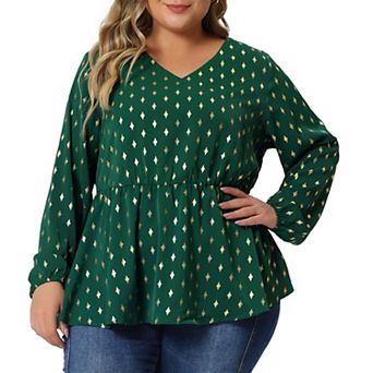 Women's Plus Size Gorgeous Gold Geometric Print Elastic Waist Blouse