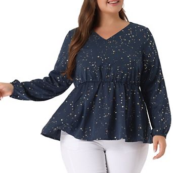 Women's Plus Size Gorgeous Gold Geometric Print Elastic Waist Blouse