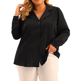 Plus Size Chiffon Shirt for Women Long Sleeve Button Down V Neck Collared Tops Office Shirts