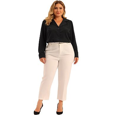 Plus Size Chiffon Shirt for Women Long Sleeve Button Down V Neck Collared Tops Office Shirts