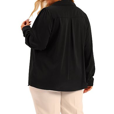 Plus Size Chiffon Shirt for Women Long Sleeve Button Down V Neck Collared Tops Office Shirts