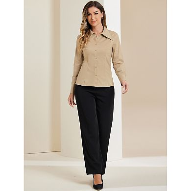 Women's Point Collar Long Sleeve Chiffon Shirt