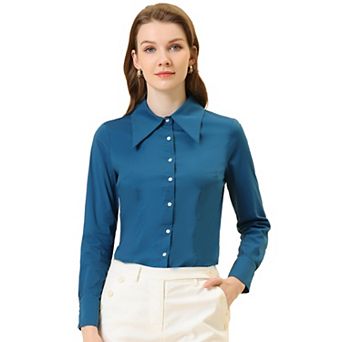 Women's Point Collar Long Sleeve Chiffon Shirt