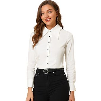 Women's Point Collar Long Sleeve Chiffon Shirt