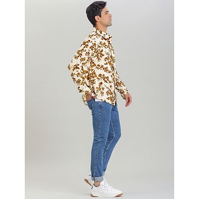 Men's Flower Palm Long Sleeve Button Down Hawaiian Shirt