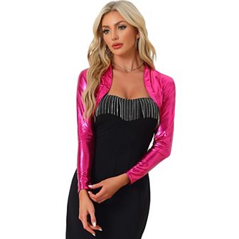 Women's Holographic Party Shimmering Shiny Lightweight Metallic Cropped Cardigan