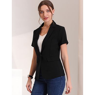 Women's Short Sleeve Blazer 1 Button Office Suit Jacket