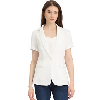 Women's Short Sleeve Blazer 1 Button Office Suit Jacket