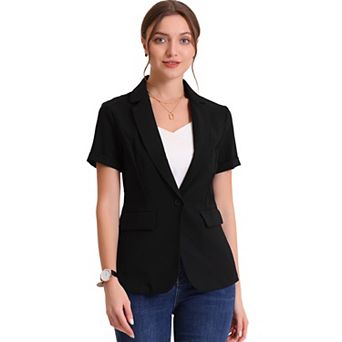 Women's Short Sleeve Blazer 1 Button Office Suit Jacket