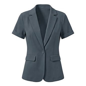 Women's Short Sleeve Blazer 1 Button Office Suit Jacket