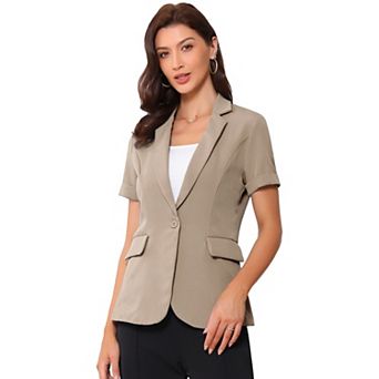 Women's Short Sleeve Blazer 1 Button Office Suit Jacket