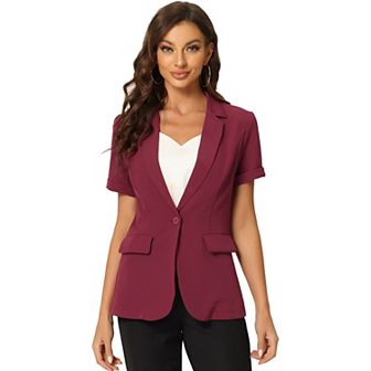Women's Short Sleeve Blazer 1 Button Office Suit Jacket