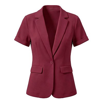 Women's Short Sleeve Blazer 1 Button Office Suit Jacket