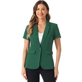 Women's Short Sleeve Blazer 1 Button Office Suit Jacket