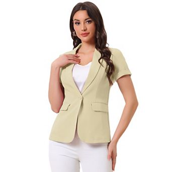 Women's Short Sleeve Blazer 1 Button Office Suit Jacket