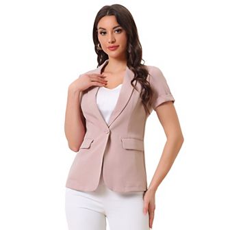Women's Short Sleeve Blazer 1 Button Office Suit Jacket
