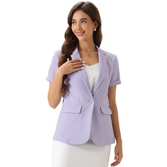 Women's Short Sleeve Blazer 1 Button Office Suit Jacket
