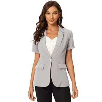 Women's Short Sleeve Blazer 1 Button Office Suit Jacket