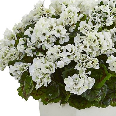 nearly natural 27-in. UV Resistant Geranium Artificial Plant in White Planter