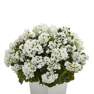 nearly natural 27-in. UV Resistant Geranium Artificial Plant in White Planter