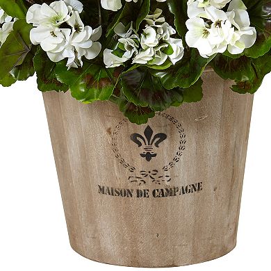nearly natural UV Resistant Geranium Silk Flowering Plant in Farmhouse Planter