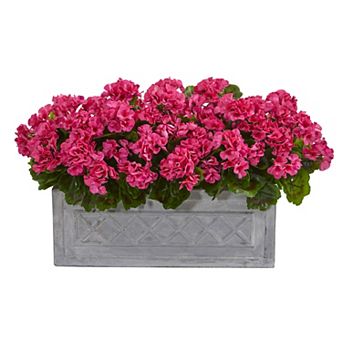 nearly natural 18 in UV Resistant Geranium Artificial Plant in Stone Planter