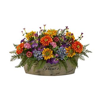 nearly natural 18 in Mixed Flowers Artificial Arrangement in Decorative Vase