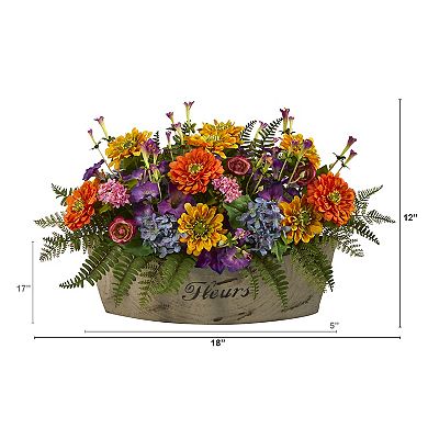 nearly natural 18-in. Mixed Flowers Artificial Arrangement in Decorative Vase