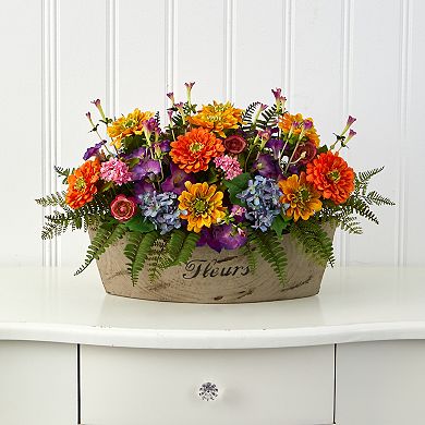 nearly natural 18-in. Mixed Flowers Artificial Arrangement in Decorative Vase