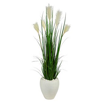 nearly natural 54 in Wheat Grass Artificial Plant in White Vase
