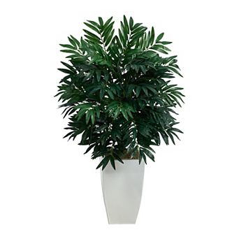 nearly natural 3-ft. Artificial Palm Tree in White Metal Planter
