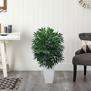 nearly natural 3-ft. Artificial Palm Tree in White Metal Planter