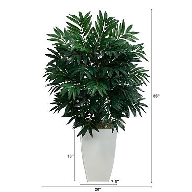 nearly natural 3-ft. Artificial Palm Tree in White Metal Planter