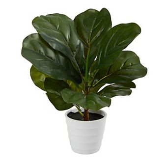 nearly natural 11 in Fiddle Leaf Artificial Plant in White Metal Planter