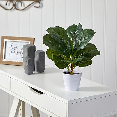nearly natural 11-in. Fiddle Leaf Artificial Plant in White Metal Planter