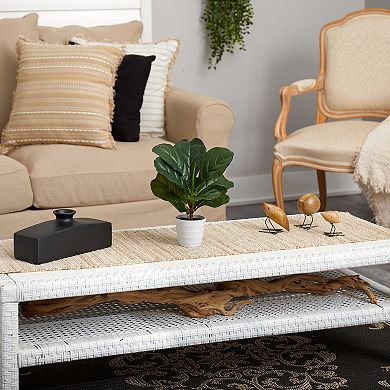 nearly natural 11-in. Fiddle Leaf Artificial Plant in White Metal Planter