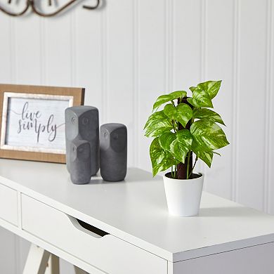 nearly natural 9-in. Pothos Artificial Plant in White Planter