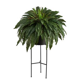 nearly natural 51 in Boston Fern Artificial Plant in Black Planter with Stand