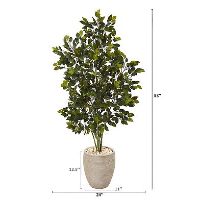 nearly natural 53-in. Ficus Artificial Tree in Sand Colored Planter