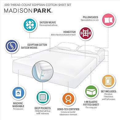 Madison Park 500-Thread Count Egyptian Cotton Deep Pocket Sheet Set